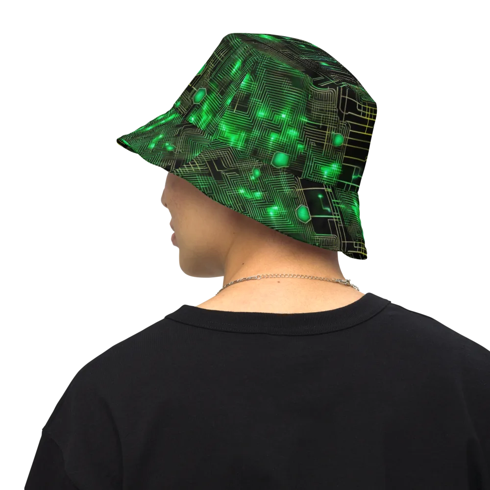 Neon Motherboard on Reversible Bucket Hat — Back Inside