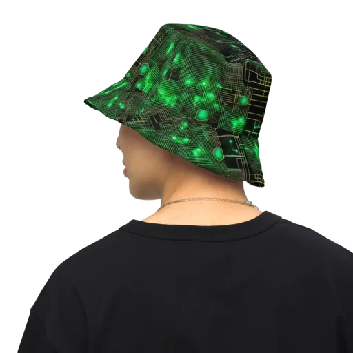Neon Motherboard on a Reversible Bucket Hat