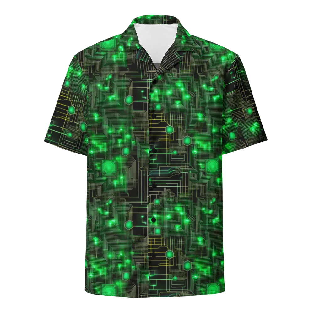 Neon Motherboard on Button Shirt — Front