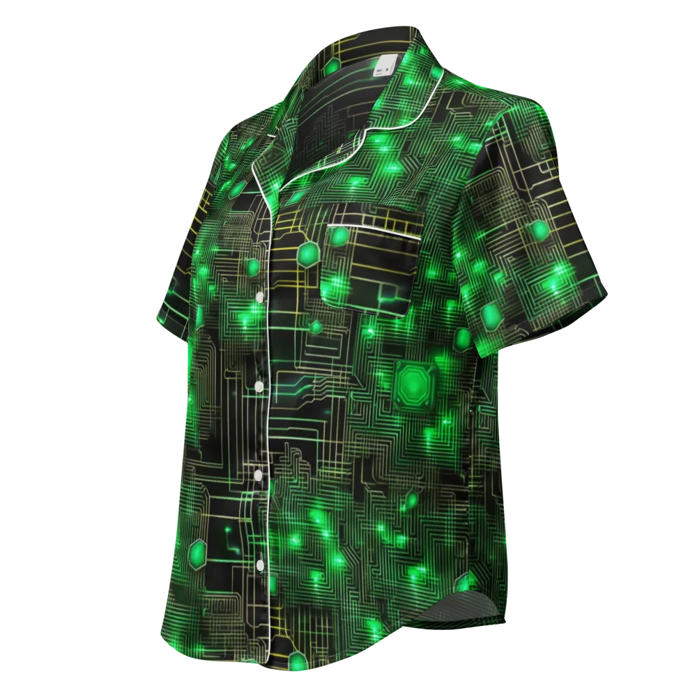 Neon Motherboard on Women's Short Sleeve Pajama Top — Left Front