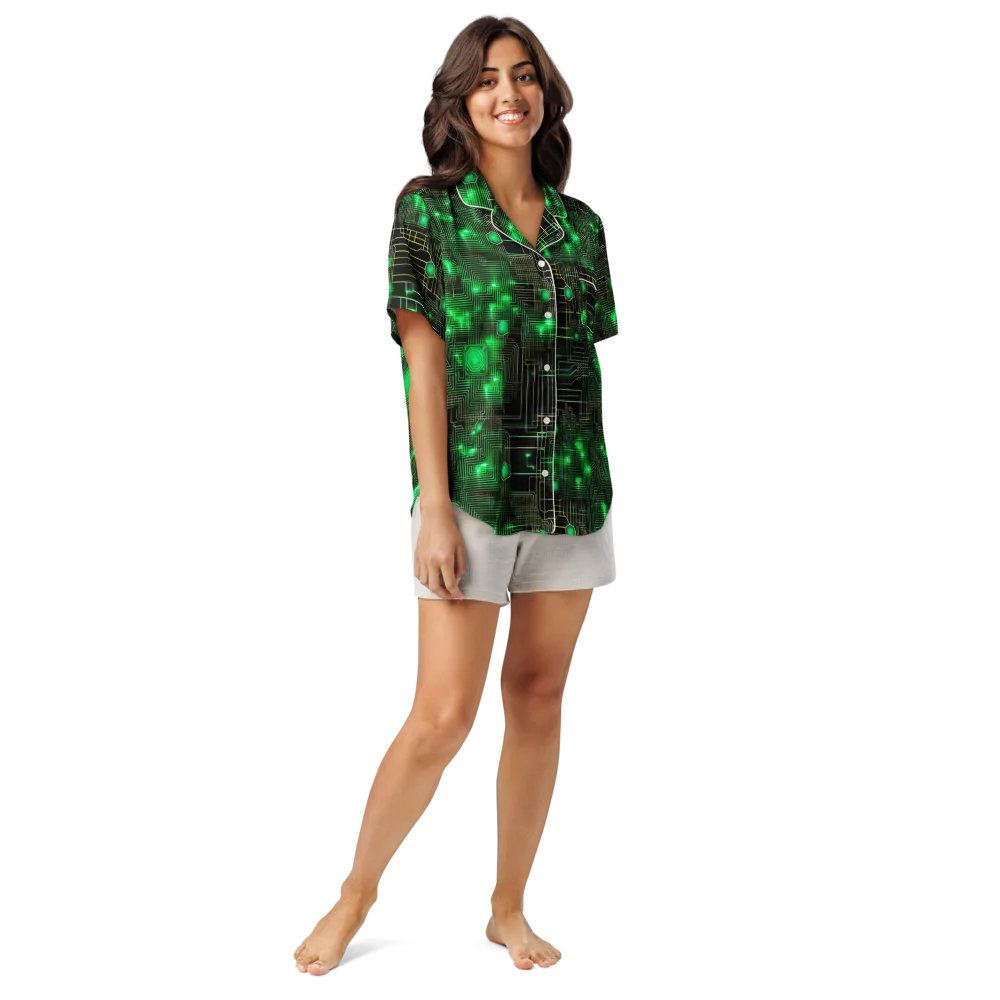 Neon Motherboard on Women's Short Sleeve Pajama Top — Front
