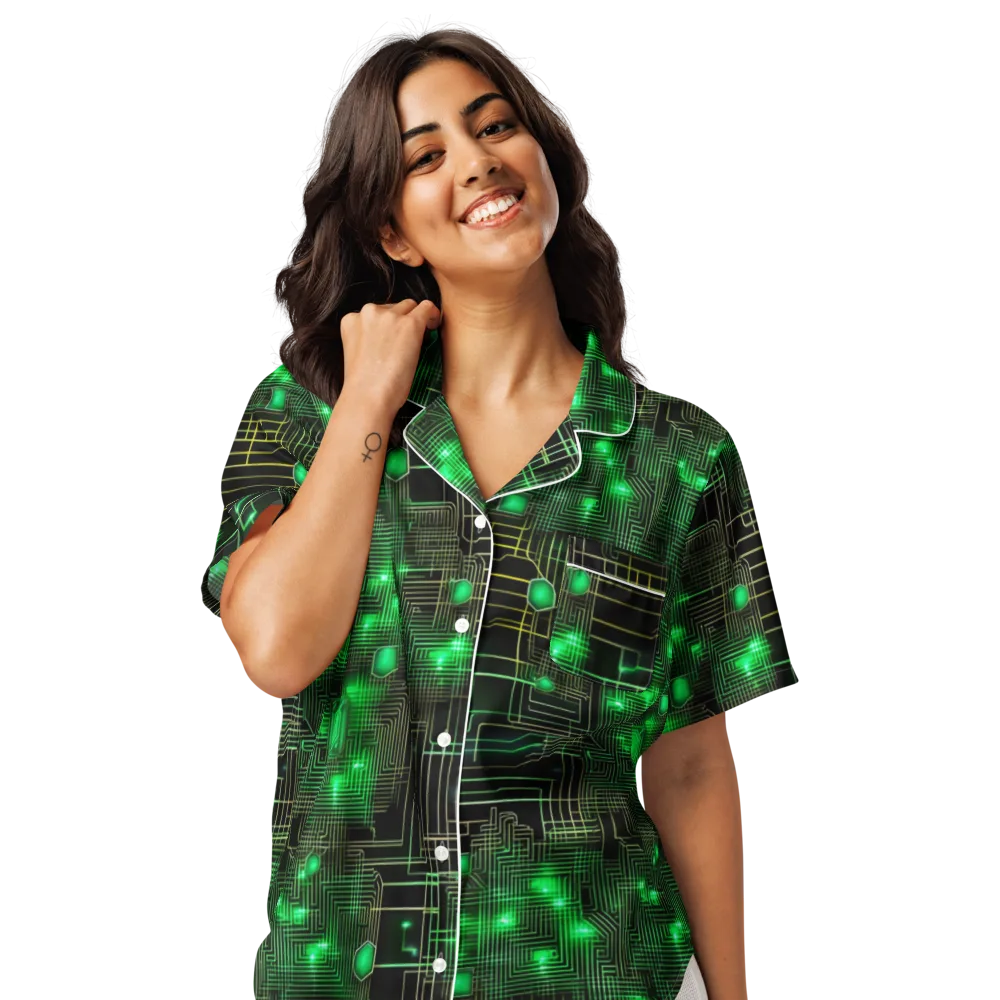 Neon Motherboard on Women's Short Sleeve Pajama Top — Front