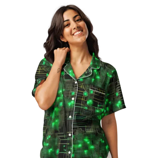 Neon Motherboard on a Women's Short Sleeve Pajama Top
