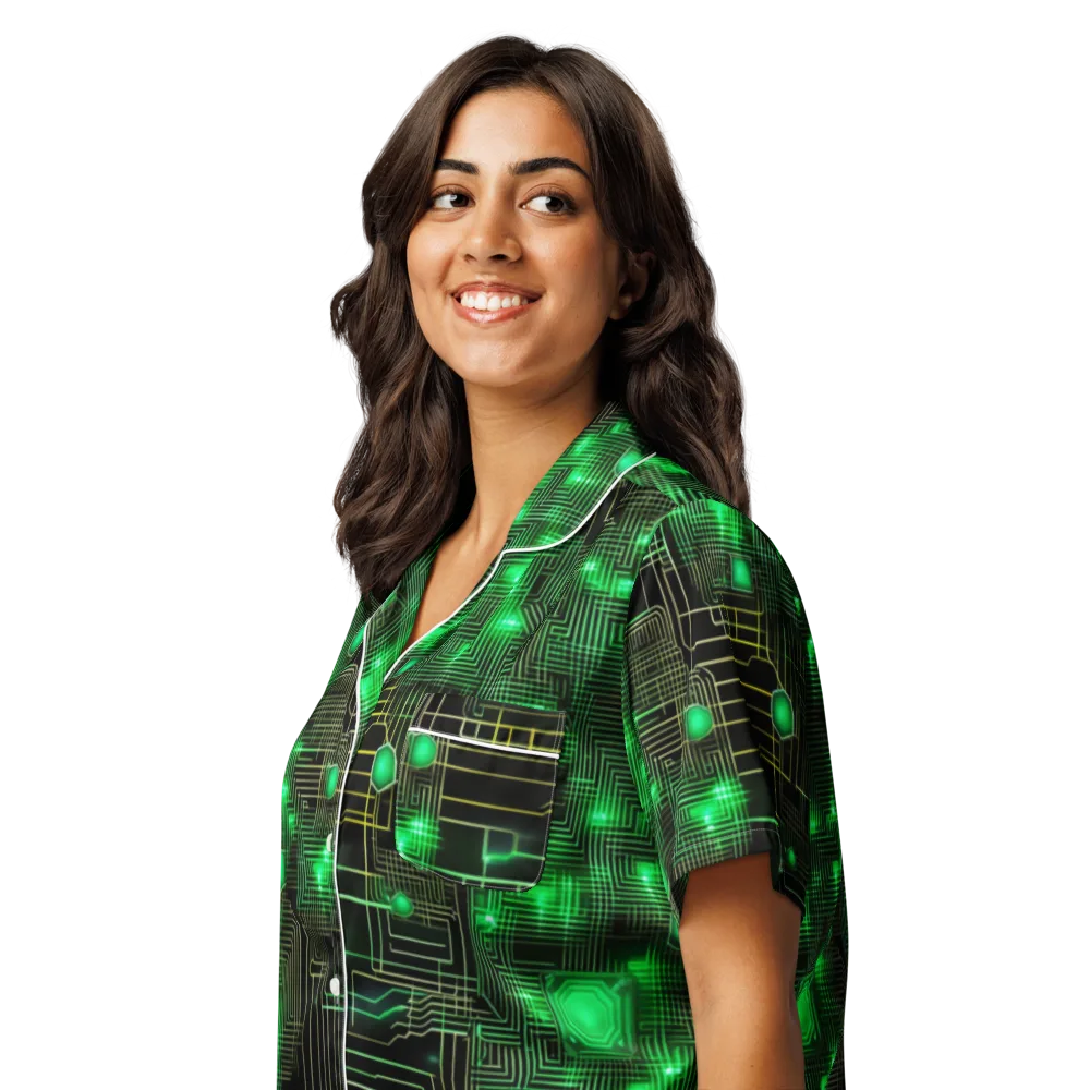 Neon Motherboard on Women's Short Sleeve Pajama Top — Left Front