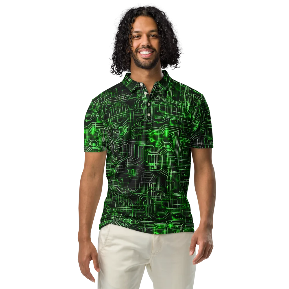 Green Voltage on Men's Slim Fit Polo Shirt — Front