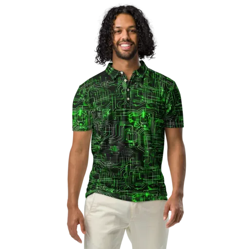 Green Voltage on a Men's Slim Fit Polo Shirt