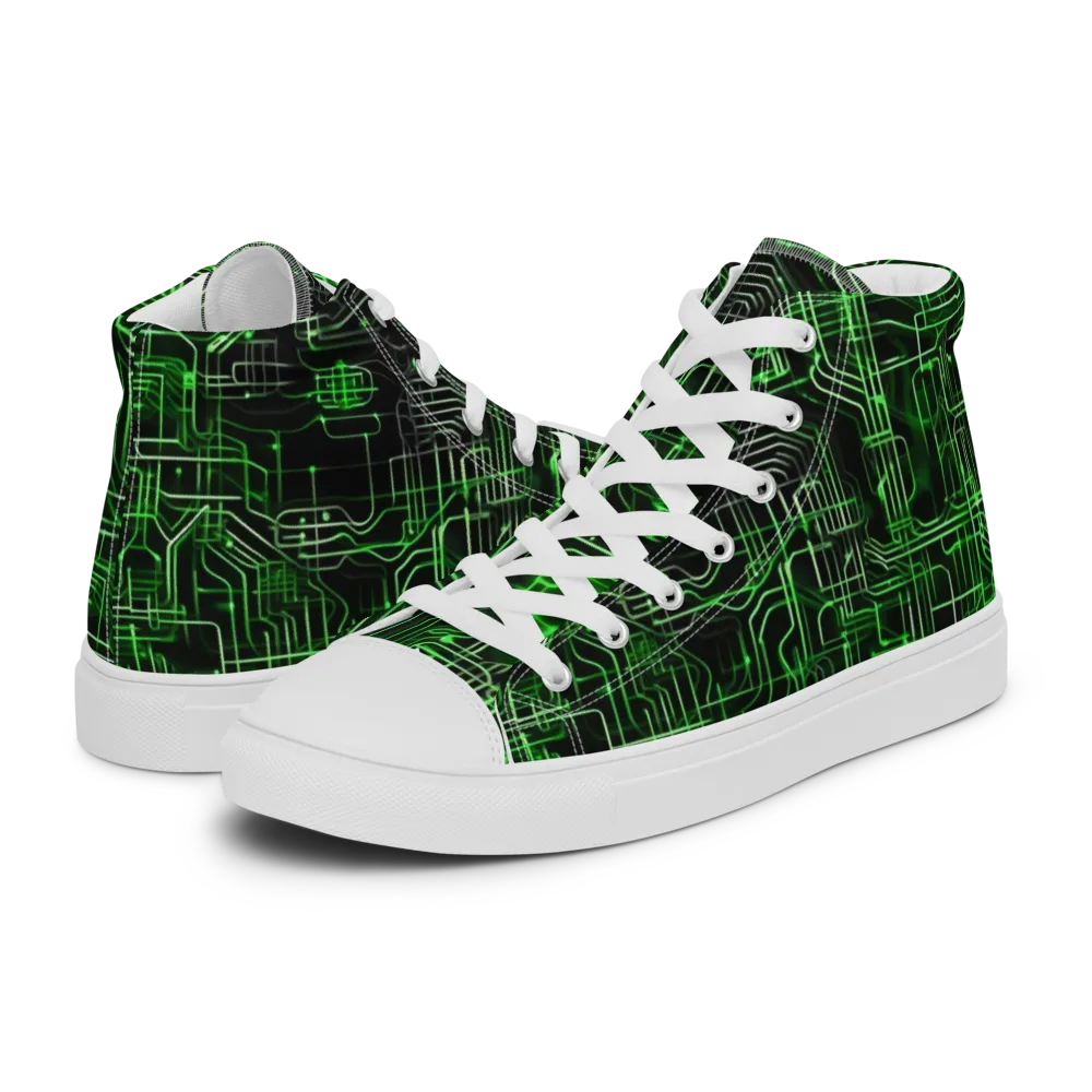 Green Voltage on Men's High Top Canvas Shoes — Left
