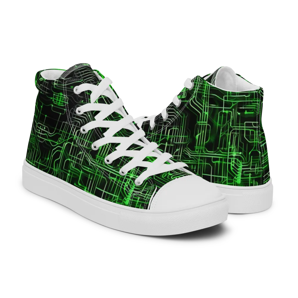 Green Voltage on Men's High Top Canvas Shoes — Right