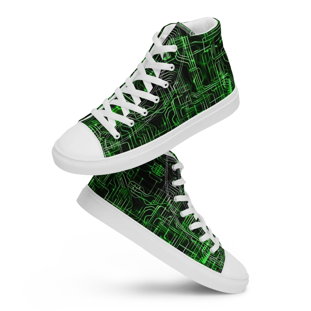 Green Voltage on Men's High Top Canvas Shoes — Front