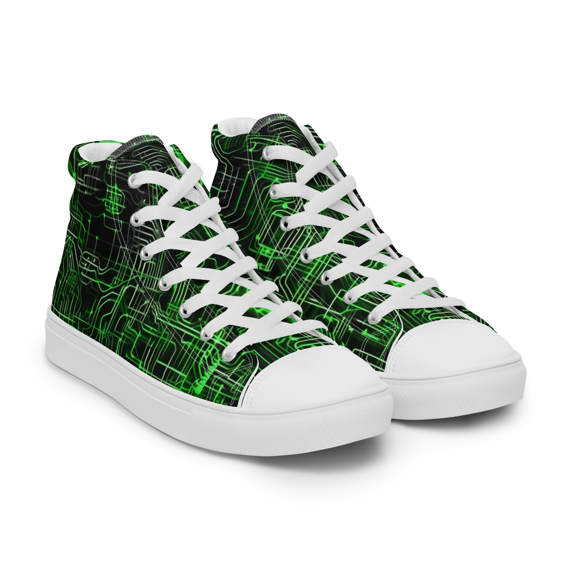 Green Voltage on Women's High Top Canvas Shoes — Right Front