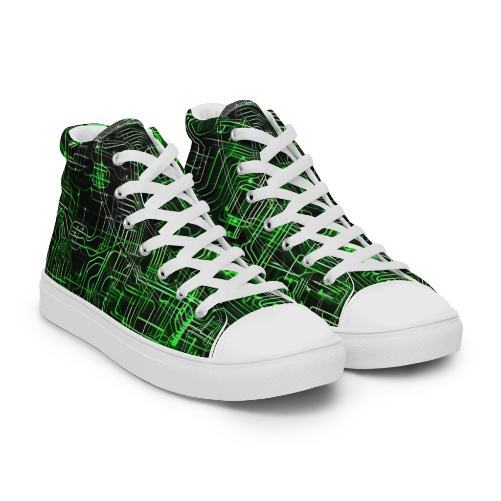 Green Voltage on Women's High Top Canvas Shoes — Right Front