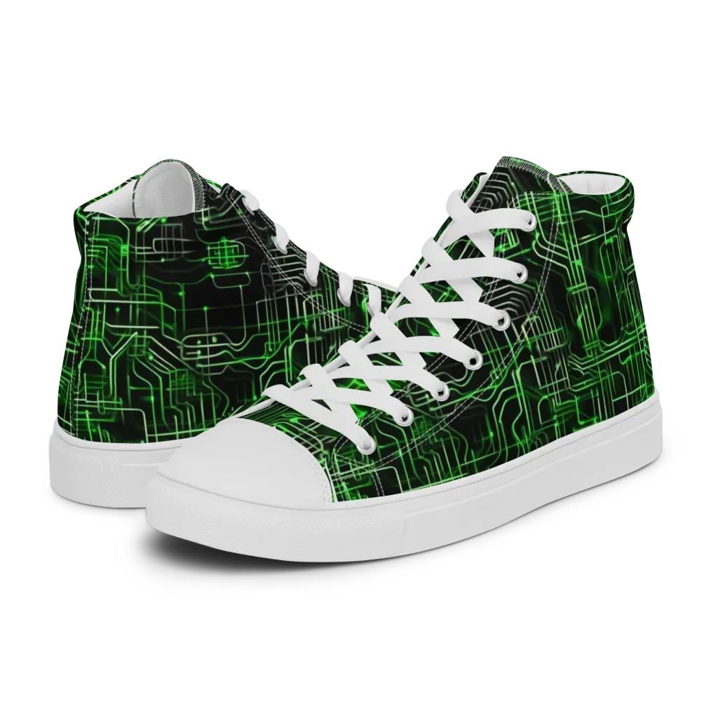 Green Voltage on Women's High Top Canvas Shoes — Left