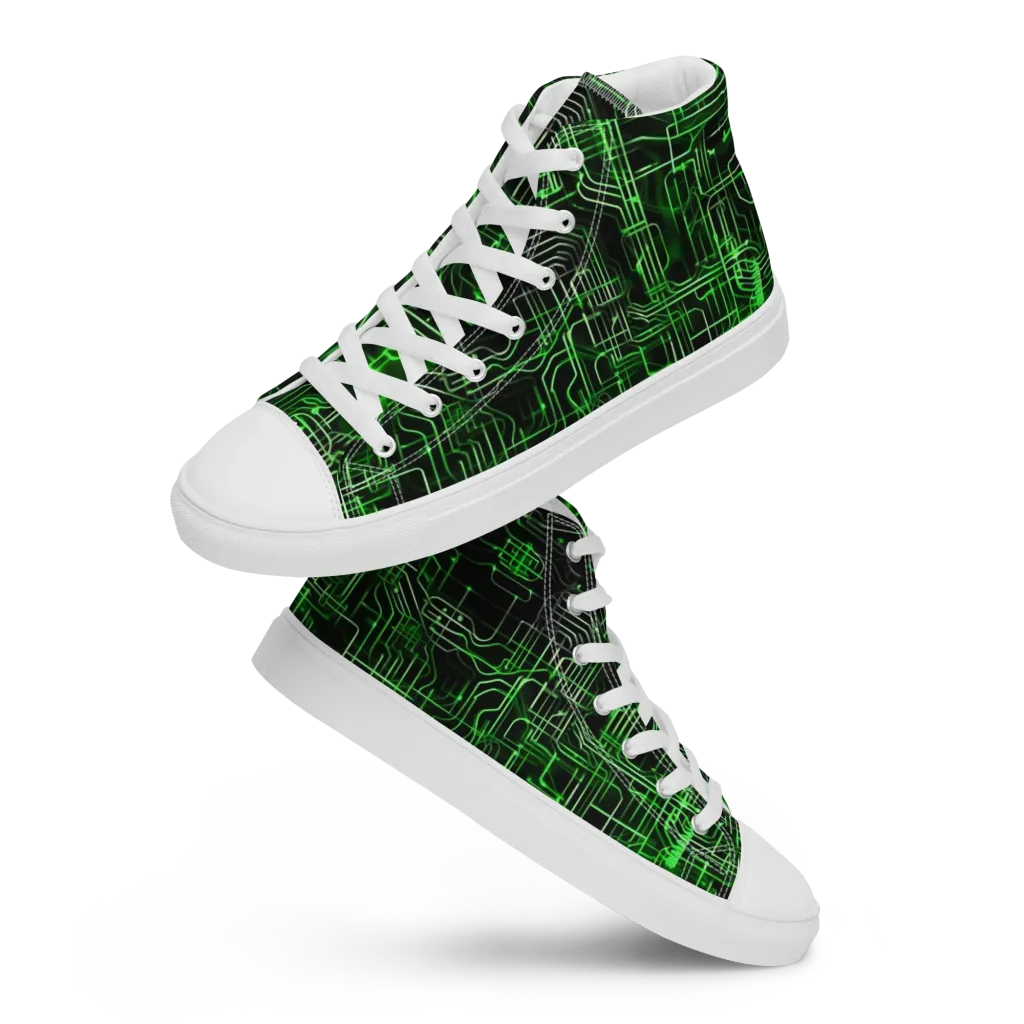Green Voltage on Women's High Top Canvas Shoes — Front