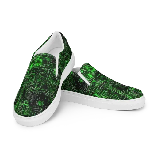 Green Voltage on a Men's Slip-On Canvas Shoes