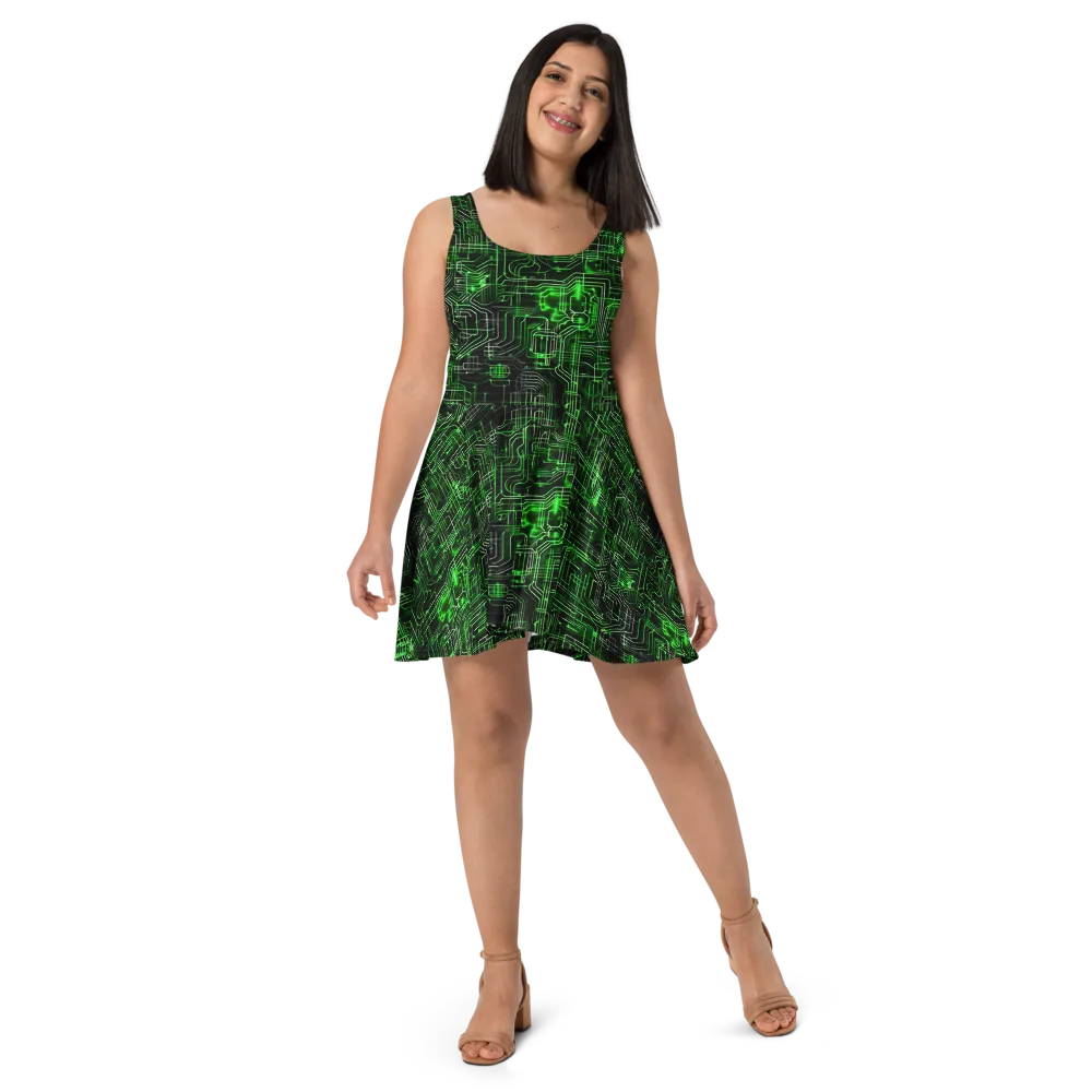 Green Voltage on Skater Dress — Front