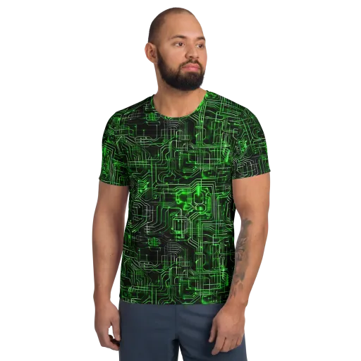 Green Voltage on a Men's Athletic T-Shirt