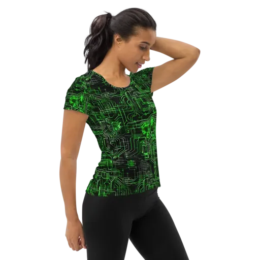 Green Voltage on a Women's Athletic T-Shirt
