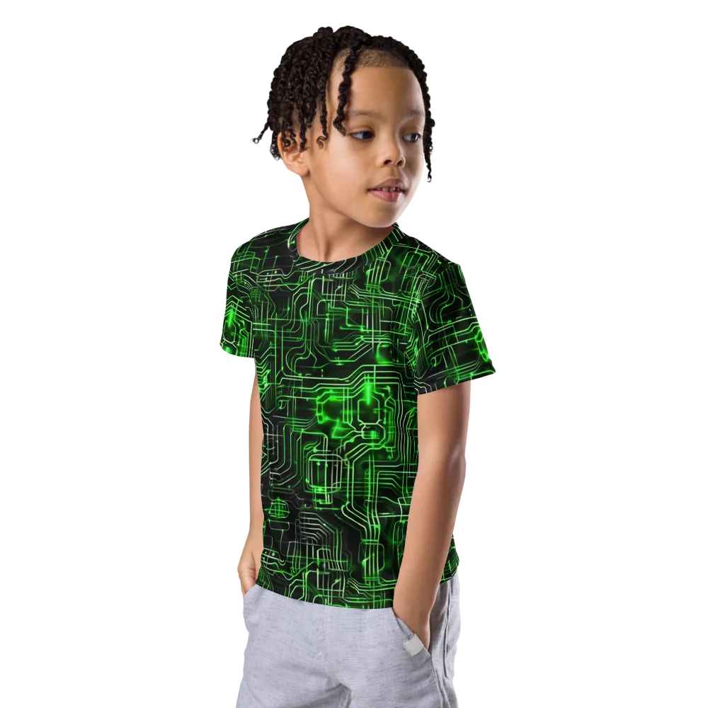 Green Voltage on Kids Crew Neck T-Shirt — Left Front