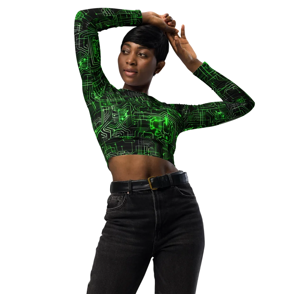 Green Voltage on Long Sleeve Crop Top — Front