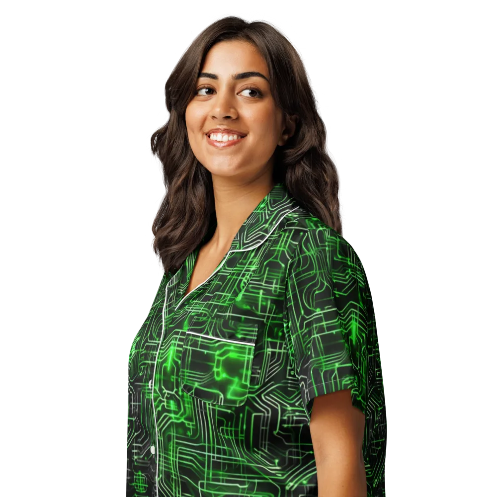Green Voltage on Women's Short Sleeve Pajama Top — Left Front