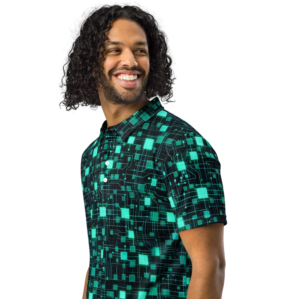 Electric Matrix on Men's Slim Fit Polo Shirt — Left Front