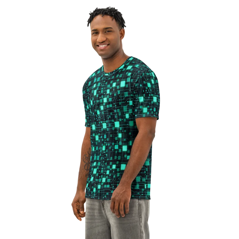 Electric Matrix on Men's Cotton Crew Neck T-Shirt — Left Front
