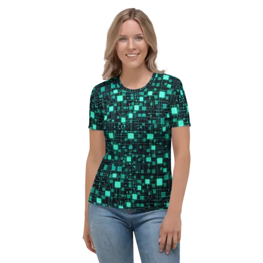Electric Matrix on a Women's Crew Neck T-Shirt