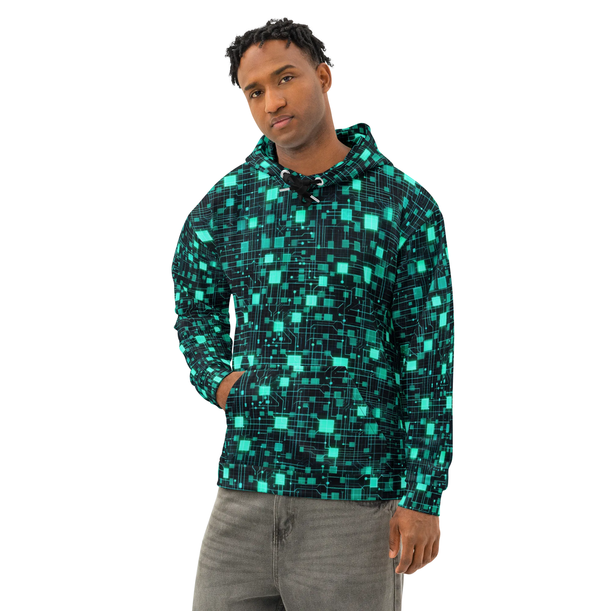 Electric Matrix on Cotton Hoodie — Left Front