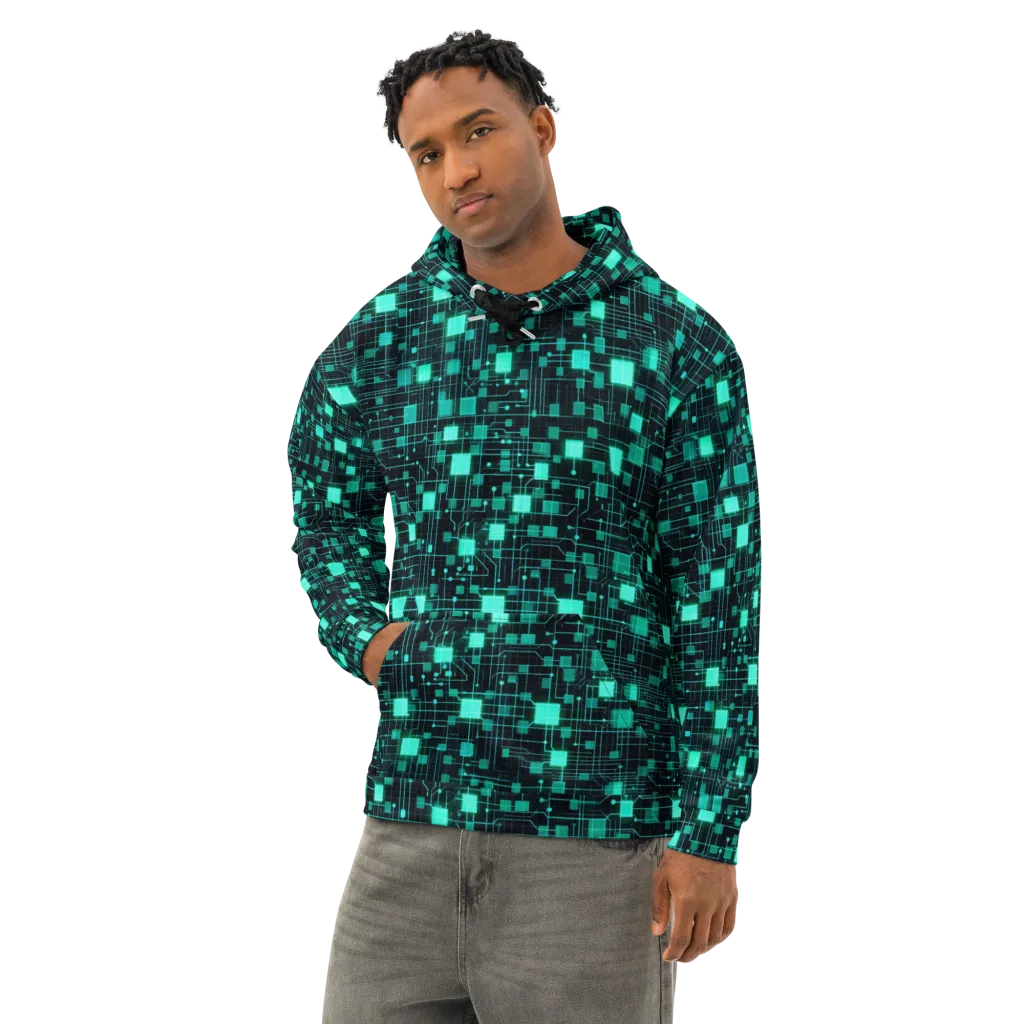 Electric Matrix on Cotton Hoodie — Left Front