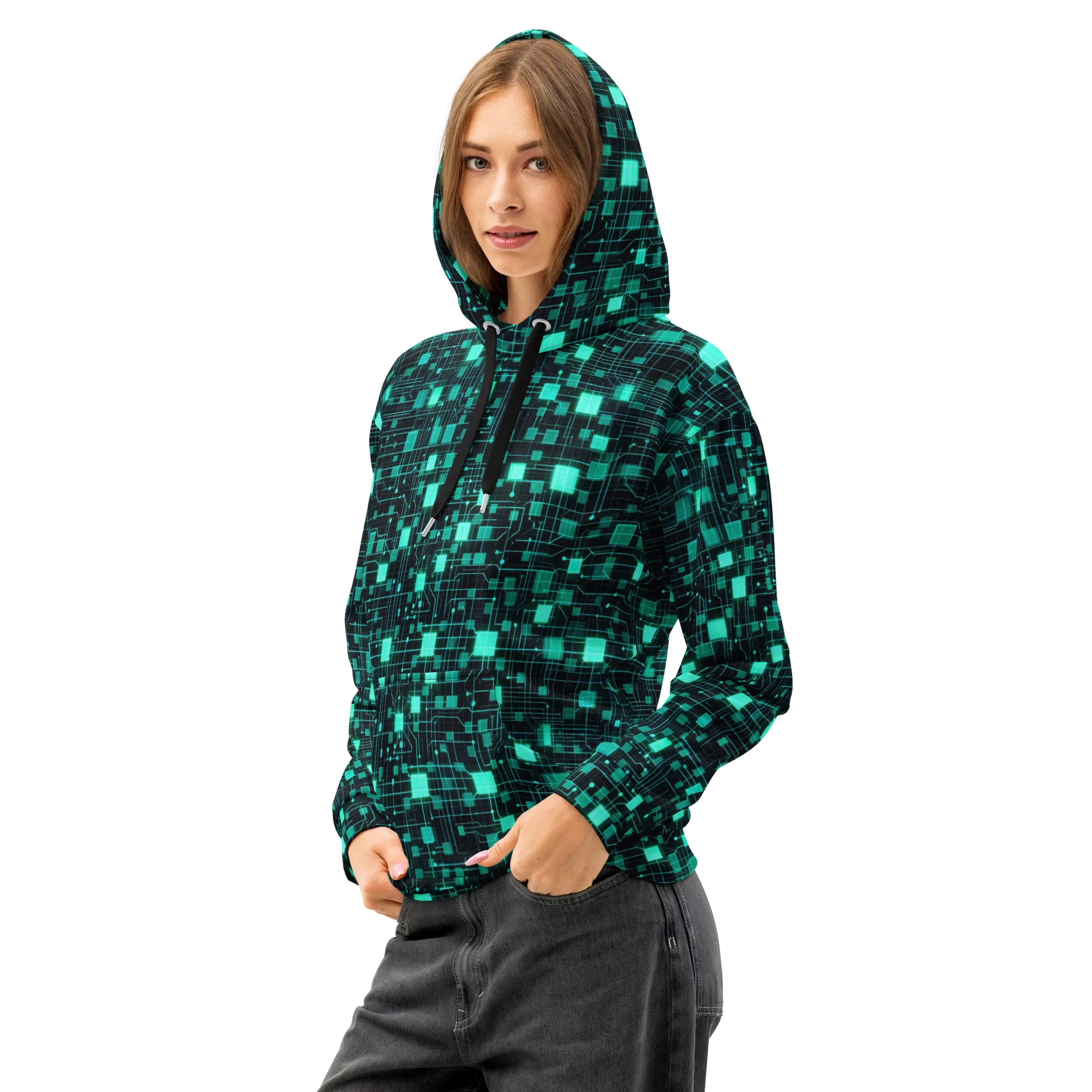 Electric Matrix on Cotton Hoodie — Left Front