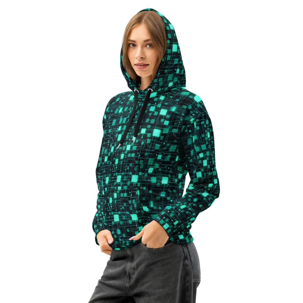 Electric Matrix on Cotton Hoodie — Left Front