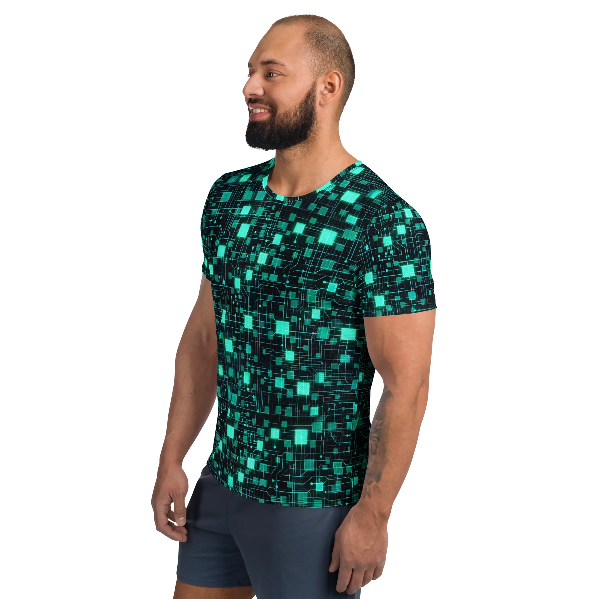 Electric Matrix on Men's Athletic T-Shirt — Left