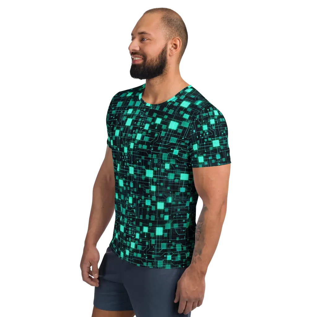 Electric Matrix on Men's Athletic T-Shirt — Left