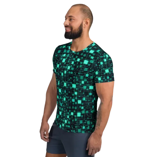 Electric Matrix on a Men's Athletic T-Shirt