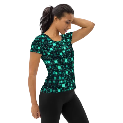 Electric Matrix on a Women's Athletic T-Shirt