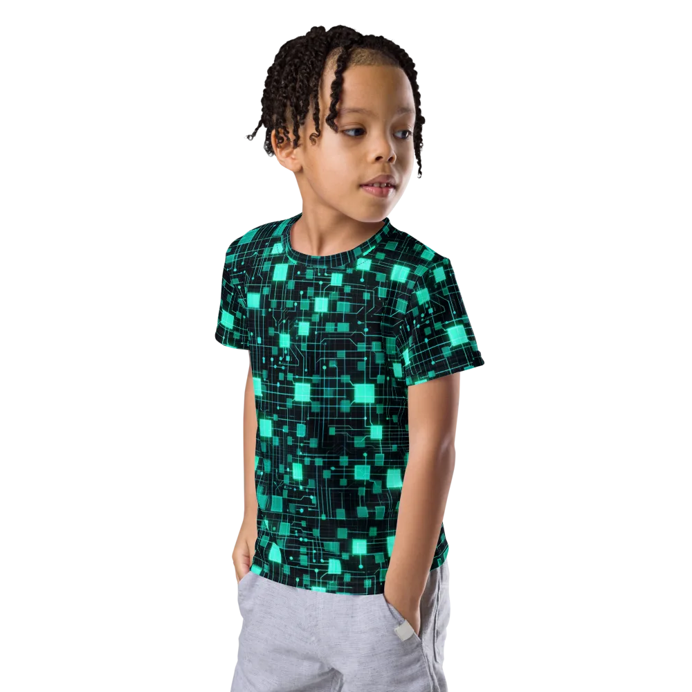 Electric Matrix on Kids Crew Neck T-Shirt — Left Front