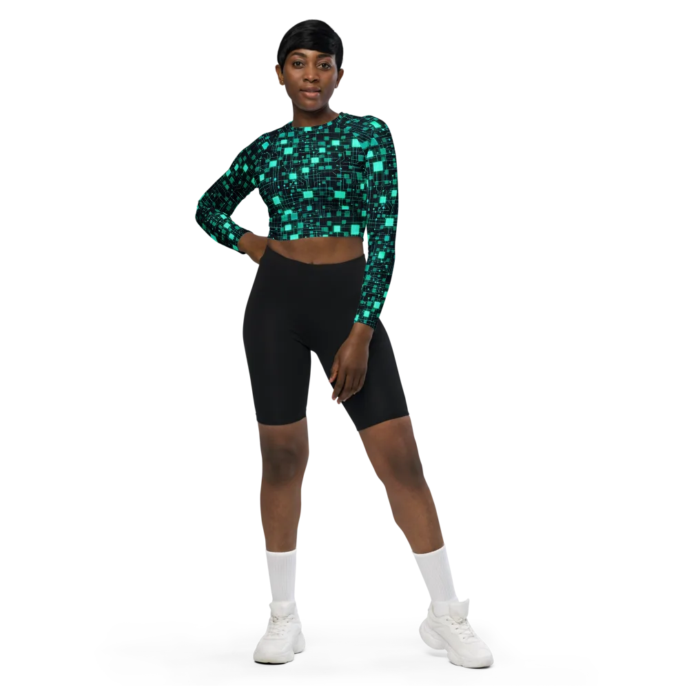Electric Matrix on Long Sleeve Crop Top — Front