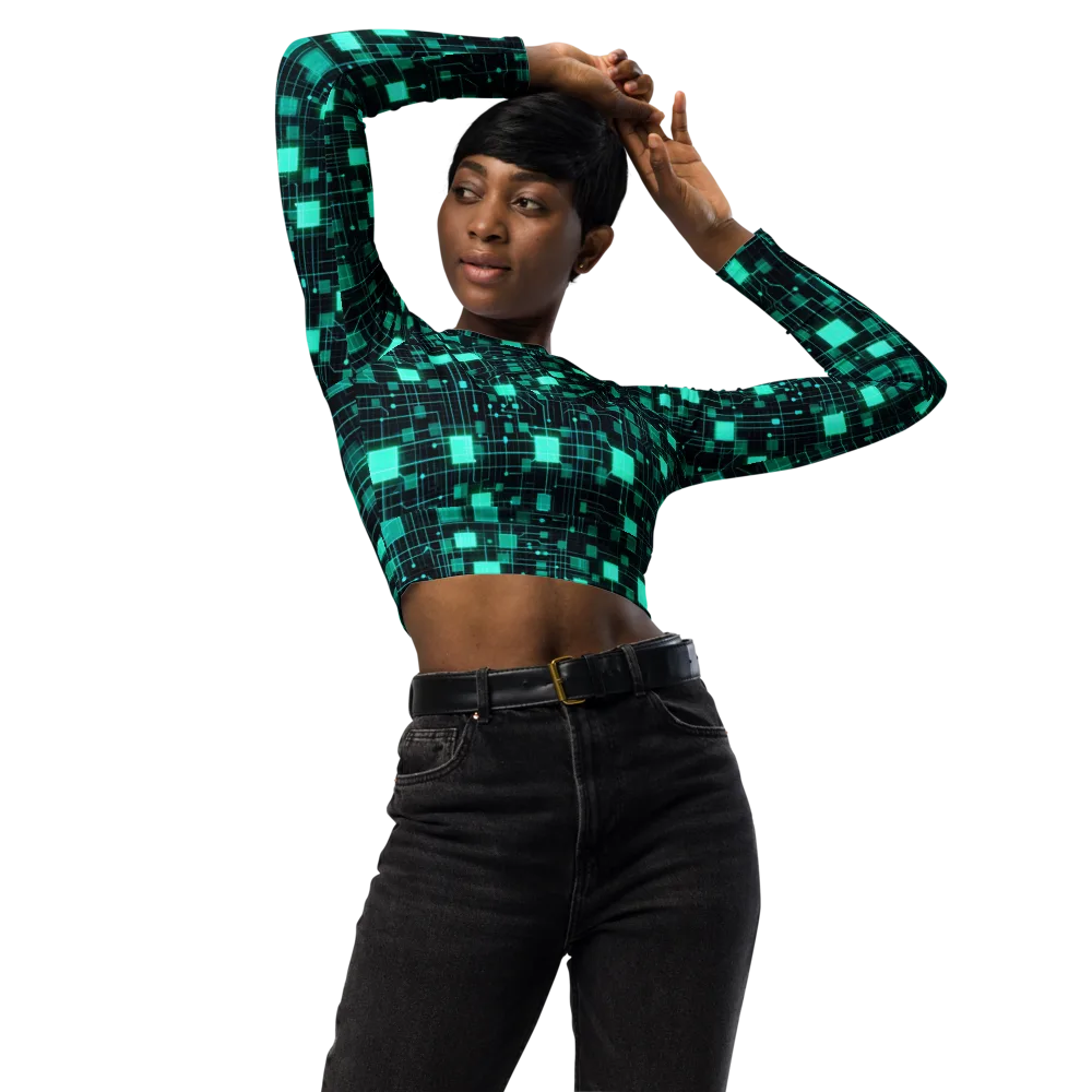 Electric Matrix on Long Sleeve Crop Top — Front
