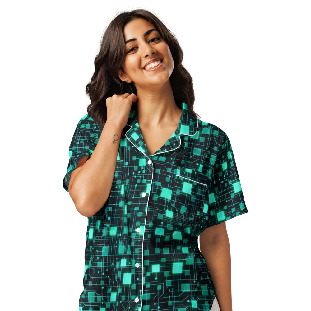 Electric Matrix on Women's Short Sleeve Pajama Top — Front