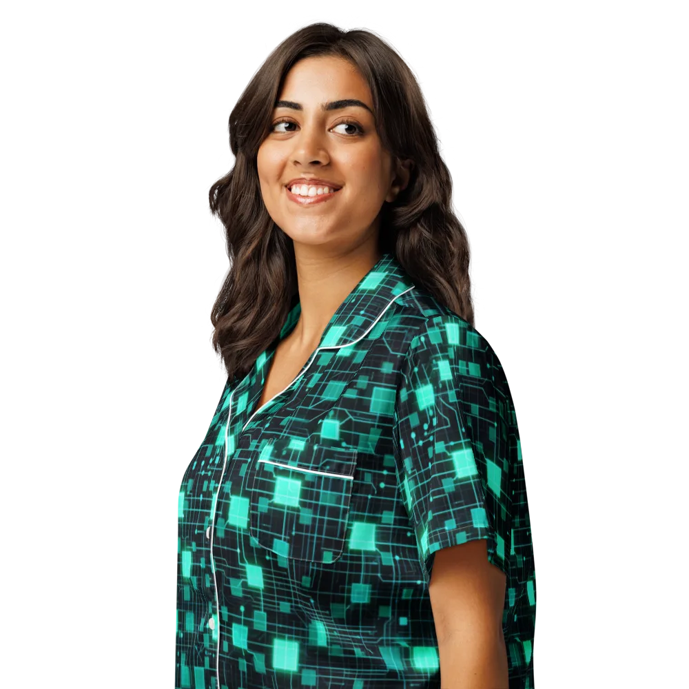 Electric Matrix on Women's Short Sleeve Pajama Top — Left Front