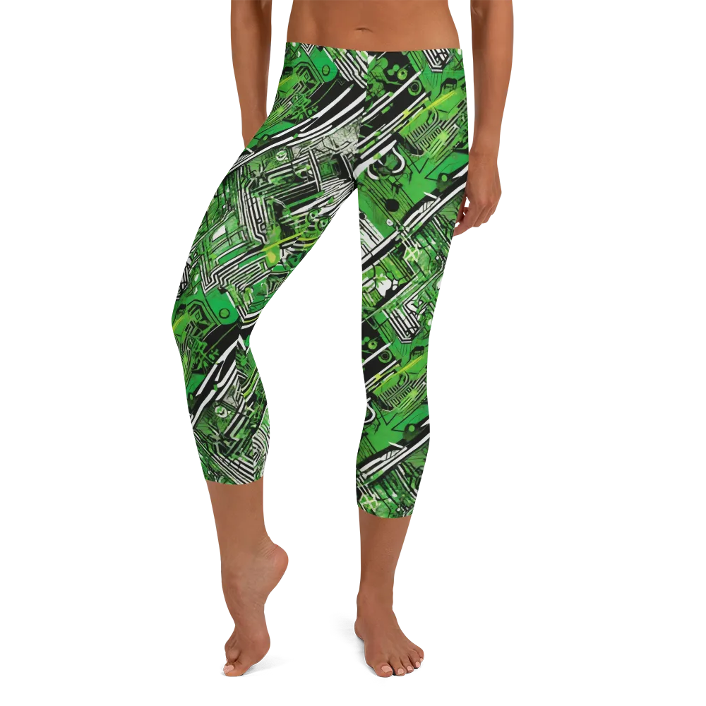 Greenline Grid on Capri Leggings — Front