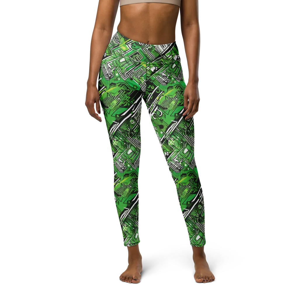 Greenline Grid on Yoga Leggings — Front