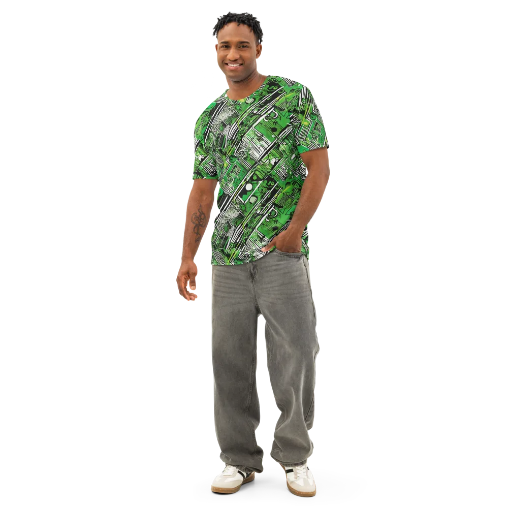 Greenline Grid on Men's Cotton Crew Neck T-Shirt — Front