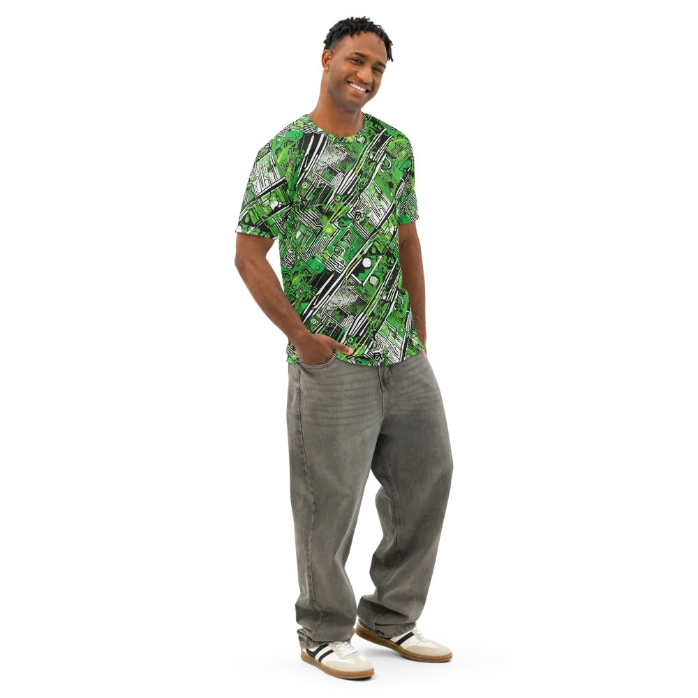 Greenline Grid on Men's Cotton Crew Neck T-Shirt — Right Front