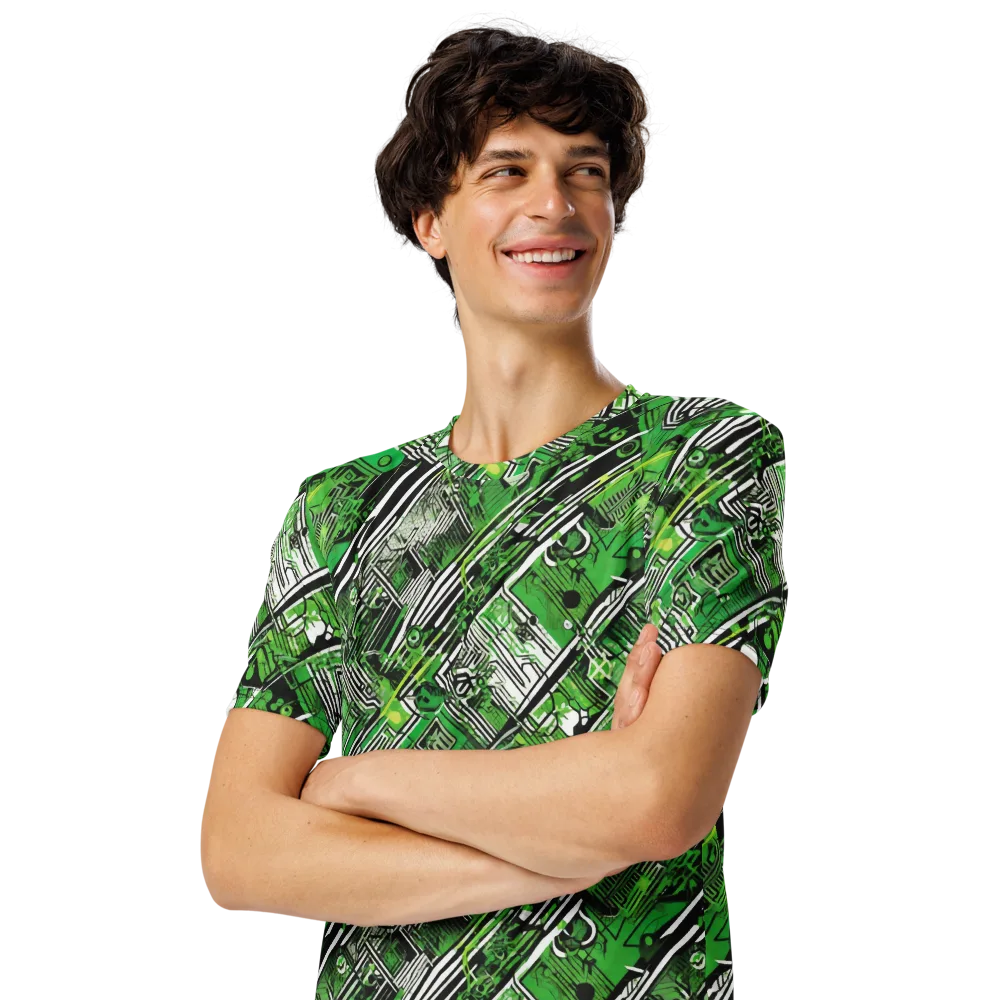 Greenline Grid on Men's Crew Neck T-Shirt — Left Front