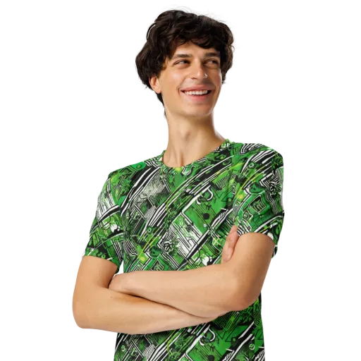 Greenline Grid on a Men's Crew Neck T-Shirt
