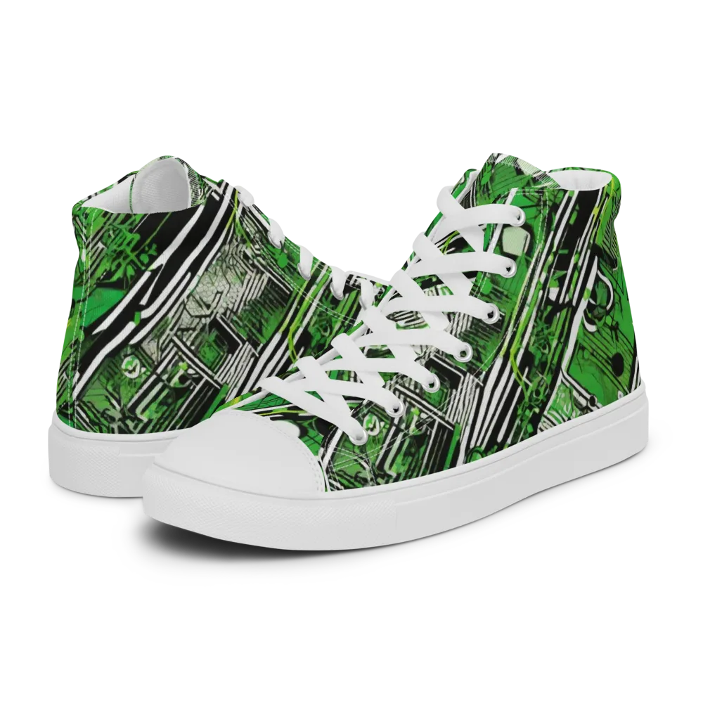 Greenline Grid on Men's High Top Canvas Shoes — Left