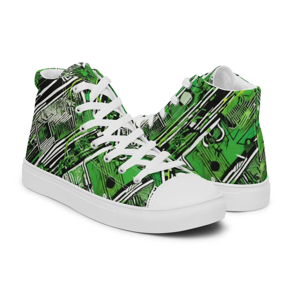 Greenline Grid on Men's High Top Canvas Shoes — Right