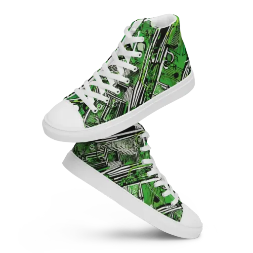 Greenline Grid on a Men's High Top Canvas Shoes