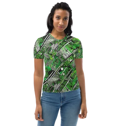 Greenline Grid on a Women's Crew Neck T-Shirt